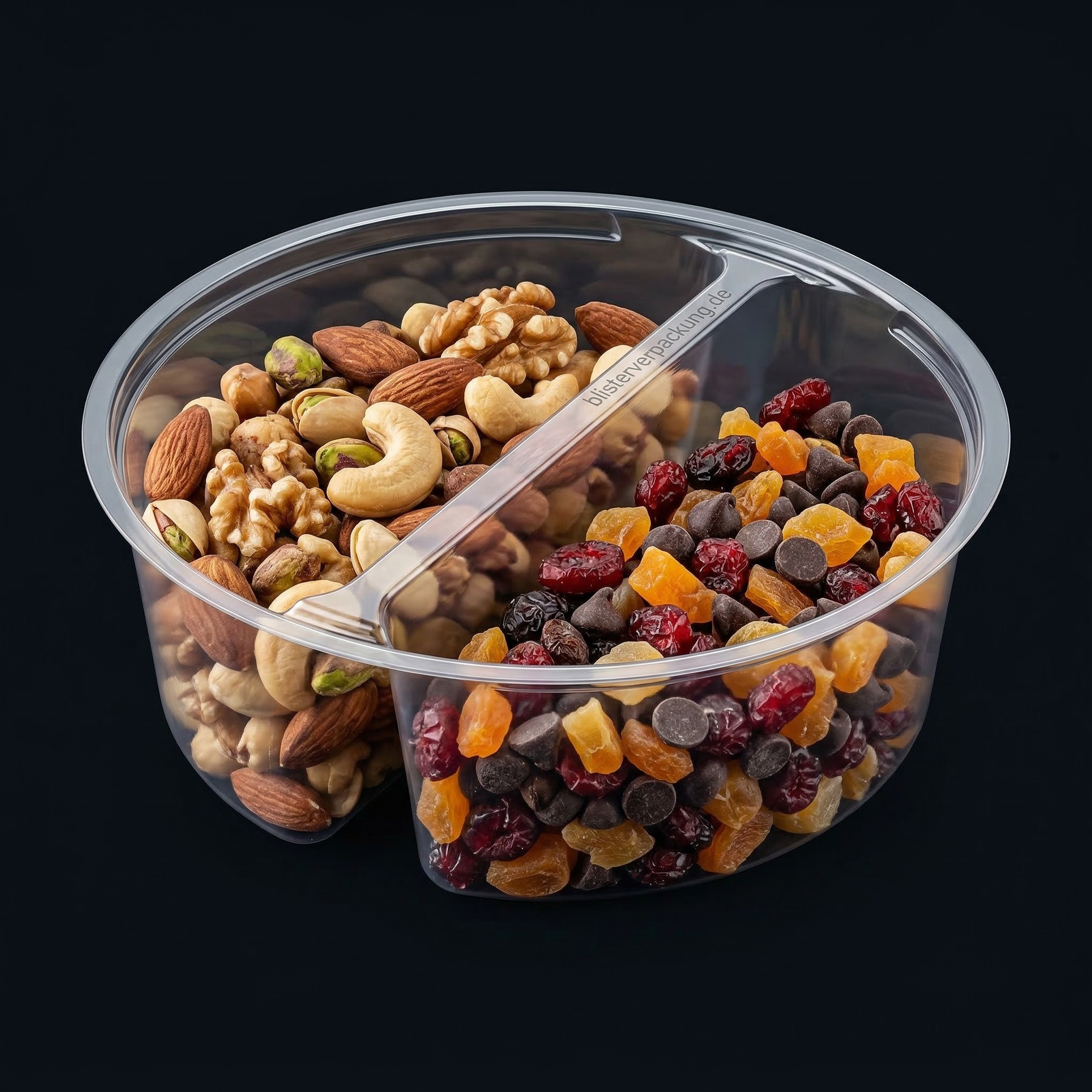 Snackschale 2-Kammer PET mit Saucenfach – Scafa Thermoforming